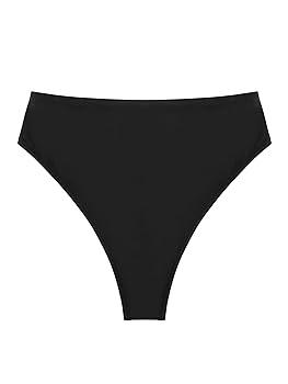 RELLECIGA Women's High Waisted High Cut Thong Bikini Bottom, S, Black