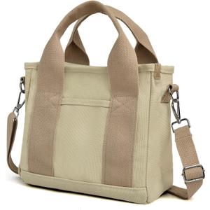 IwIeIaIrI Canvas Tote Bag for Women with Multi Pockets,Trendy Shoulder Handbag with Compartments for Shopping,Work,Beach (Small, Khaki)