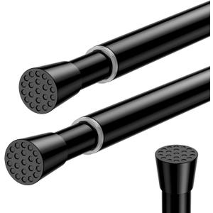 Small Tension Rod 12 To 19 Inches Adjustable Curtain Rods For Windows Tension Curtain Rods Spring Rods No Drill For Doors, Closet, Kitchen,Black Tension Rod 2 Pack