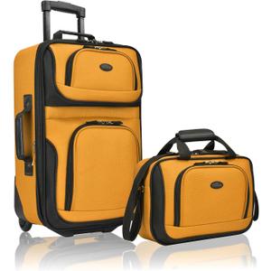 U.S. Traveler Rio Fabric Expandable Carry-on Luggage, Rolling Suitcase, Orange, 2 Wheel Set