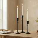 Antique Candlestick Holders Set of 3, Cast Iron Taper Candle Holder for Dining Table Centerpiece, Wedding, Fireplace Mantel Decor, Vintage Tall Candle Stands, Christmas Decorations, Matte Black