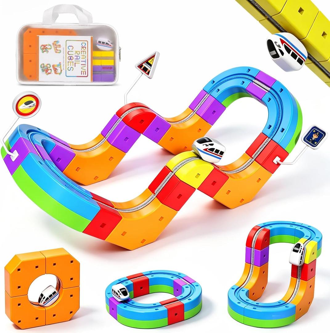 3D Stem Electric Train Set for Kids, 22PCS 3D Racing Track Toy, Portable Travel Train Toy with Travel Bag, Racing Track Sets for Kids, 3+ Years Old Boys & Girls Birthday