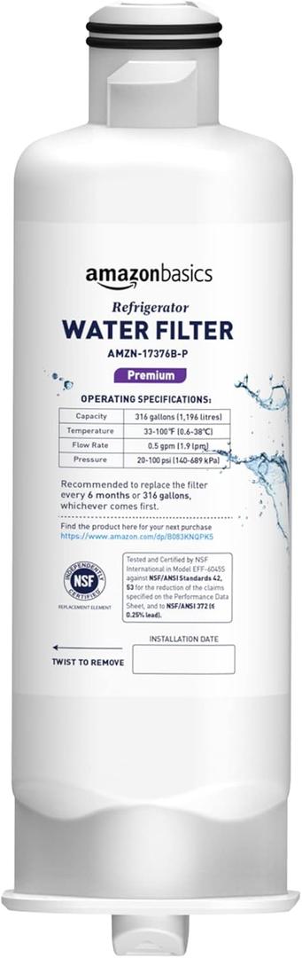 Amazon Basics Replacement Samsung DA97-17376B, HAF-QIN/EXP Refrigerator Water Filter, 1-Pack, Premium Filtration