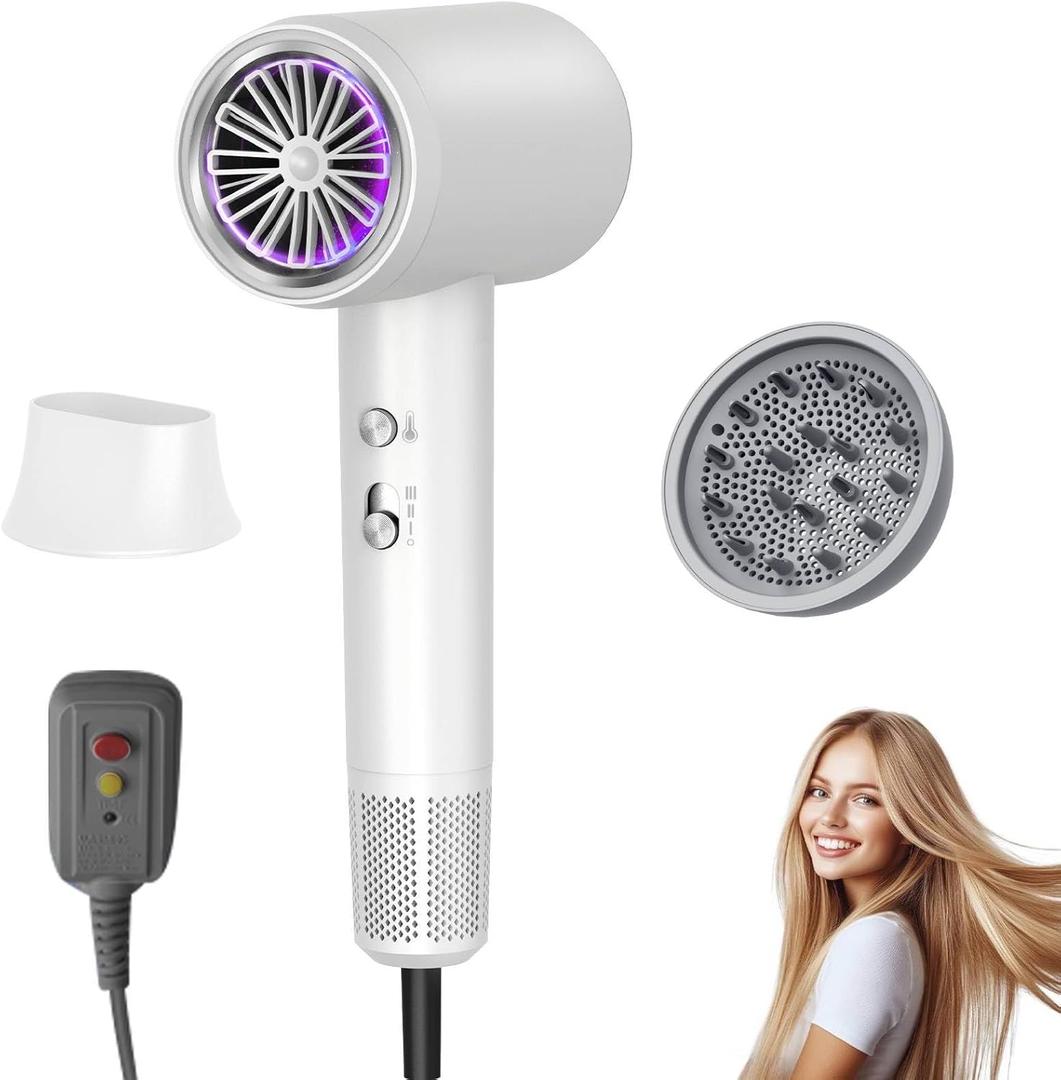 White Hair Dryer with Diffuser+Nozzle