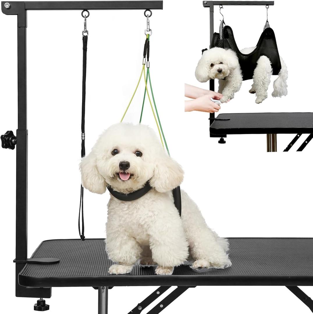 Breeze Touch Dog Grooming Arm - 32" Dog Grooming Table Arm with Clamp and Post, Loop Noose, No Sit Haunch Holder Grooming Restraint for Small & Medium Dogs