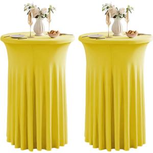 Qubjus 2 Pack Cocktail Tablecloths Stretch Table Skirt - 32x43 inch Bar High Top Stylish and Elegant Cocktail Table Covers for Parties, Weddings, Holidays - Yellow