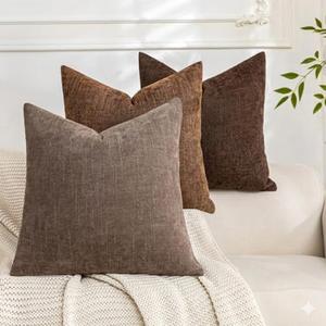 Cozoomy Set of 3 Soft Textured Decorative Throw Pillow Covers 20x20 Inch Cozy Farmhouse Cushion Cover Square Accent Pillow Cases for Bed Couch Sofa Living Room, Beige Taupe Brown