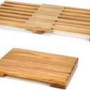 Teak Shower Mat  Adjustable Length Wooden Bathroom Mat, Non-Slip Bath Mat, Sauna Mat for Spa, Sauna Room, Pool, Indoor Outdoor Flooring (25.5" x 12" (Rectangular))