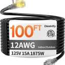 12 Gauge 100 FT Heavy Duty Outdoor Extension Cord Waterproof with Lighted End,Black 12 Gauge Extension Cord Flexible and Cold Resistant 3 Prong Grounded Plug,15Amp 1875W SJTW ETL Listed