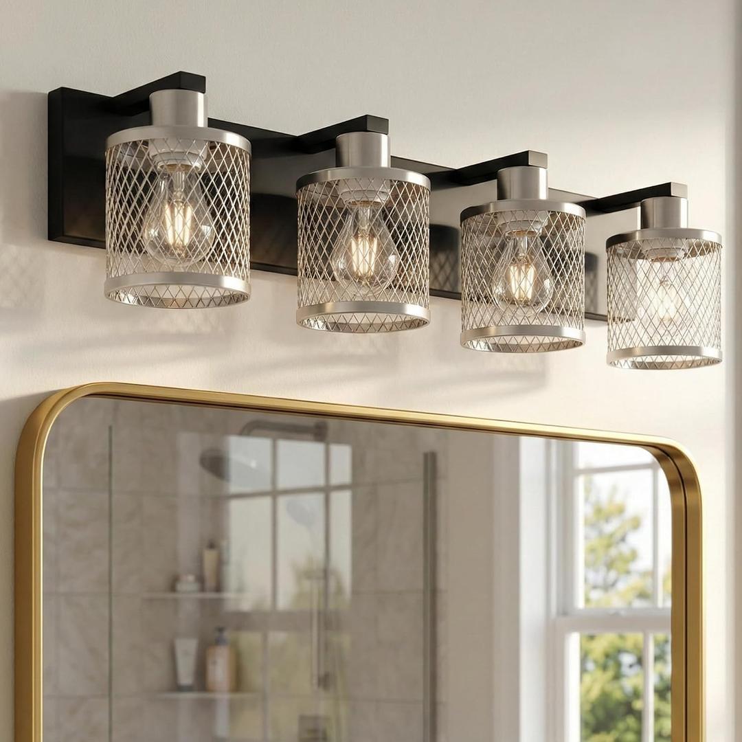 Bathroom Light Fixtures Brushed Nickel Vanity Lights 4 Lights Farmhouse Bathroom Vanity Light Vintage Design Wall Sconces Lighting for Mirror Attic Corridor Cellar Wall Lamps