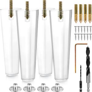 Acrylic Furniture Legs - Mid Century Legs For Couch, Sofa, Chair, Table, Dresser, Bed, Cabinet, Ottoman - Furniture Feet Are Easy To Install & Include Installation Hardware - Set of 4, 6 Inches