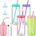 9 Pcs Christmas Snow Globe Tumbler Supplies Including 16 oz Snowglobe Cups with Lids and Straws Squeeze Bottle Bent Spout Syringe Tweezer Funnels for Glitter Snow Globe DIY Craft Gift(Colorful Cap)