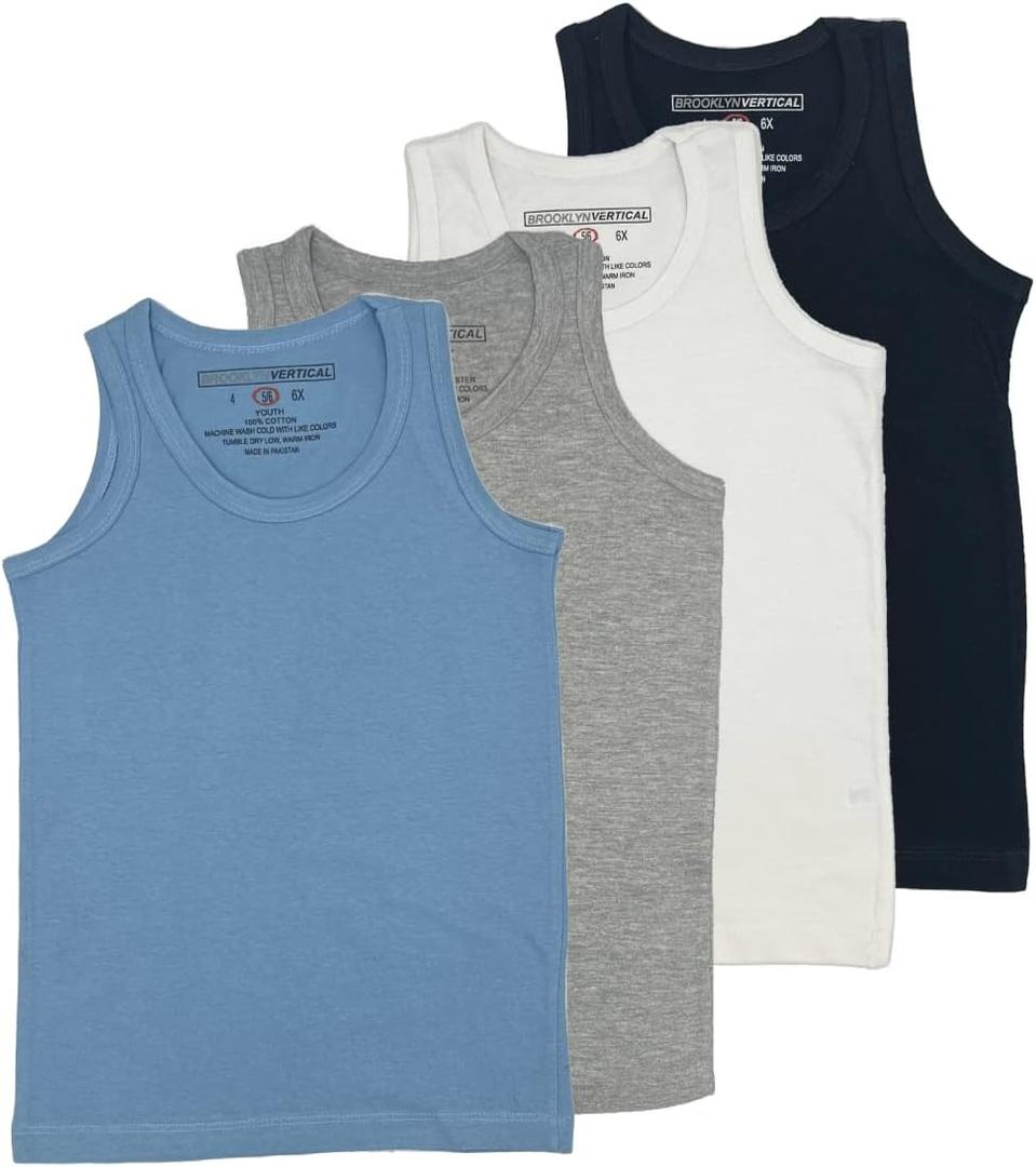 BROOKLYN VERTICAL Boys Pack of 4 Undershirt Tank Top - Tagless Cotton Super Soft Runs Small