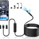 Acoath Endoscope Camera with Light, Dual-Lens 1920P HD Borescope with 8 Adjustable LED Lights, IP67 Waterproof Boroscope Inspection Tools, 33ft Semi-Rigid Snake Camera for iOS & Android