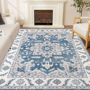 GATWOBR Living Room Rug 8x10 Machine Washable Navy Blue Vintage Bedroom Rugs with Rubber Backing - Oriental Large Indoor Soft Floor Carpet for Dining Room Under Table Home Office