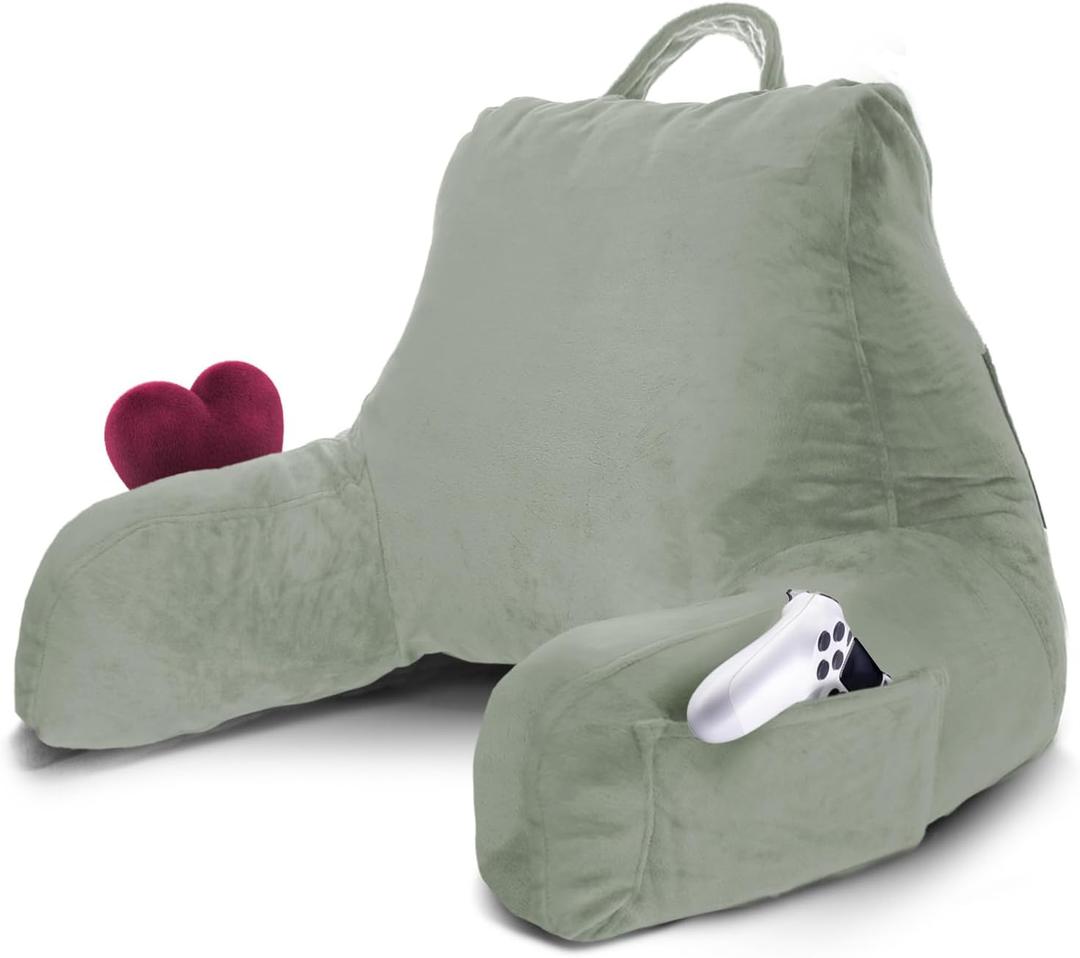 Nestl Reading Pillow for Kids & Teens with Shredded Memory Foam, Backrest Pillows for Reading, Watching, and Gaming, Use on the Couch, Bed, or Floor, Adjustable Support with Washable Cover Sage Green, Small 14"