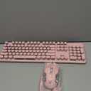 TK950 Wireless Typewriter Keyboard and Mouse Combo, 104 Keys Retro Typewriter Mechanical Keyboard with White Backlit, Anti-Ghosting, Blue Switch, Bluetooth/2.4G/Wired Cute Gaming Keyboards-Pink