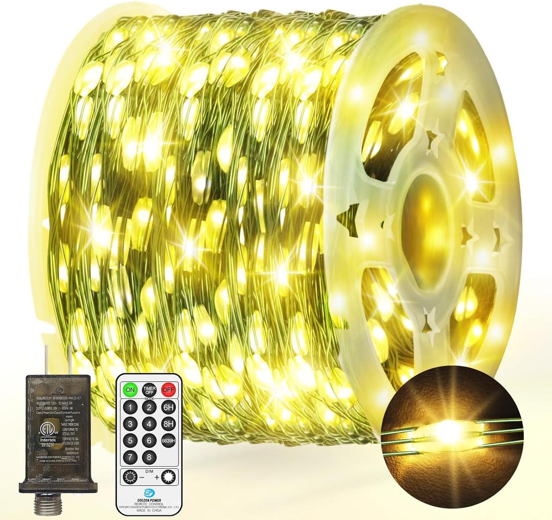 393 FT 1200 LED Green Wire Fairy Lights Plug in Outdoor String Lights 8 Modes Timer Twinkle Waterproof LED String Lights for Xmas Yard Tree Patio Wedding Holiday Party Decorations(Warm White)