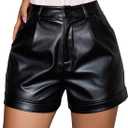Avanova Women Faux Leather High Waisted Shorts Pleated Casual Summer Shorts (Black, XL)