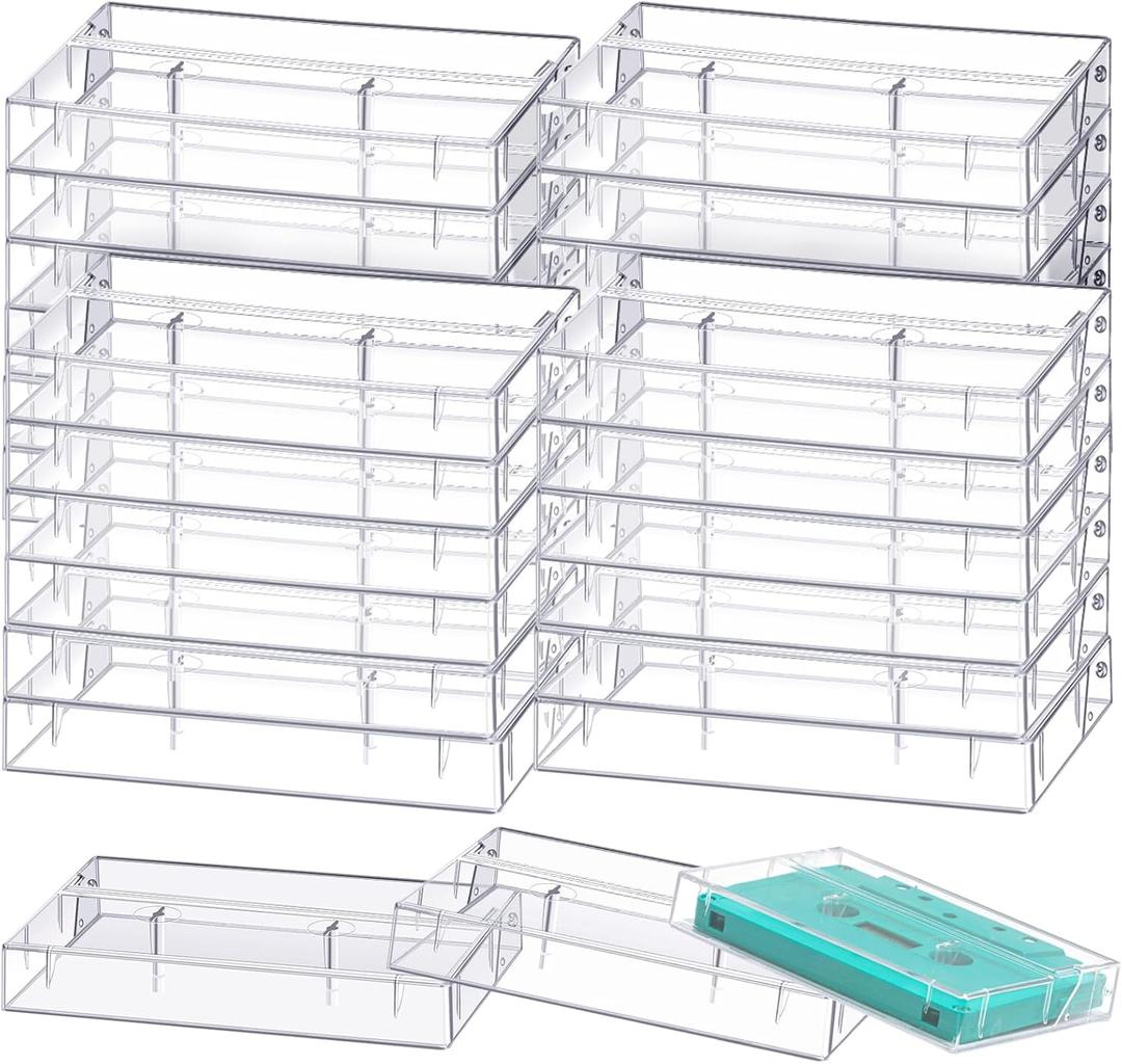 Wenqik 30 Pcs Audio Cassette Storage Cases Plastic Cassette Tape Cases Blank Voice Recording Cassette Tape Holder Clear Music Casette Box Organizer Audio Cassette Storage Products for Art Collection