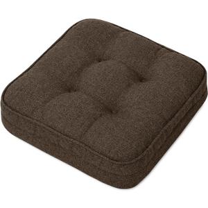 GOFORIT Chair Cushions,Tufted Shredded Memory Foam Chair Pads, Non-Slip Seat Cushions with Removable Cover,16'' x 16'', Brown