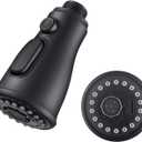 Kitchen Sink Pull Down Faucet Spout Replacement Black, 3 Function (Flow/Spray/Water Blade) Sprayer Nozzle with Check Valve, G1/2 Connector Only, ABS Plastic Material