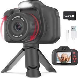 Seckton Upgrade Kids Selfie Camera, Christmas Birthday Gifts for Boys Girls Age 3-12, Children Digital Video Cameras with Flash, 2.4" Screen Portable Camera Toy 4 5 6 7 8 9 Year Old Boys Girls-Black
