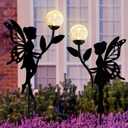 Ouddy Decor 2 Pack Solar Fairy Garden Decor, Metal Statues with Crackle Glass Globe Lights Silhouette Waterproof for Outdoor Lawn Patio Yard Pathway Home Mother's Day Decorations Gardening Gifts