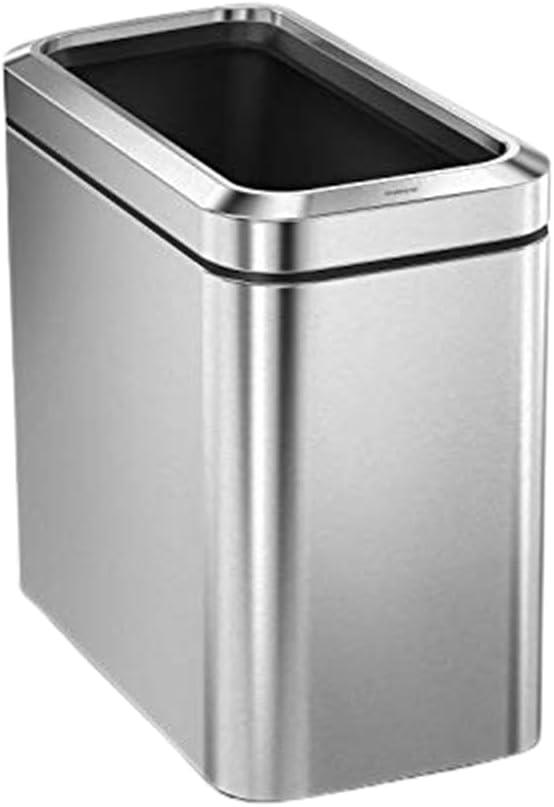 simplehuman 25 Liter / 6.6 Gallon Slim Open Top Small Trash Can, Commercial Grade Heavy Gauge Office Trash Can, Brushed Stainless Steel