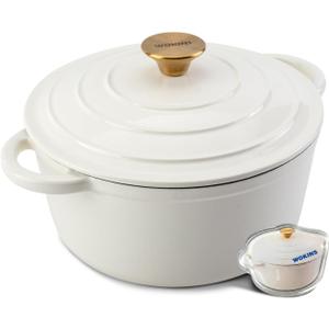 Enameled Cast Iron Round Dutch Oven -7QT Pot With Lid,Cream