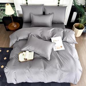 Amolavet Hotel Duvet Cover King Size Cotton Dark Grey Satin Pin Striped with Zipper  Duvet Cover King 3 Pcs Set 104x90 (1 Duvet Cover & 2 Pillow Shams)  Comforter/Quilt Cover King Size