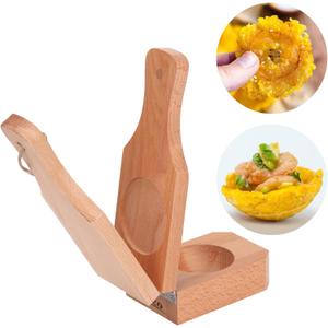 Wooden Tostonera Plantain Press Banana Smasher Maker Green Plantain's Wood Press Haoideo 2 in 1 Wooden Crispy Green Plantain Tostones Press for Fried Plantains Chips &Tostones Cups