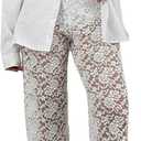 Women Sexy See Through Sheer Mesh Elastic Pencil Pants High Waist Leggings Sweatpants Tights (Large, Lace Floral-white)
