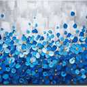 MyArton Large Textured Blue Flowers Canvas Wall Art Hand Painted Modern Decoration Oil Painting Picture Framed Ready to Hang 60x30inch