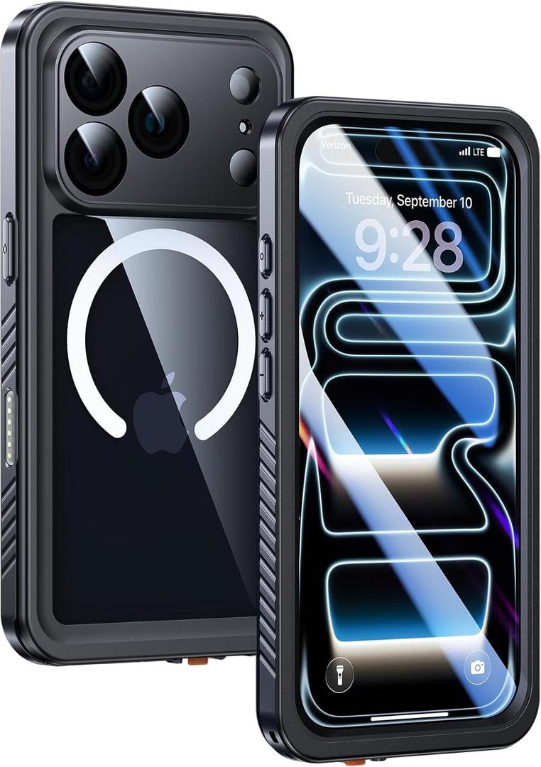 Lanhiem Magnetic for iPhone 17 Pro Case Waterproof, Built in Screen Protector & Camera Protection, [Compatible with MagSafe] Full Body Dustproof Heavy Duty Rugged Phone Case 6.3'' (Black)