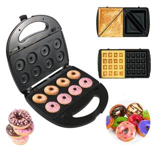 Donut Maker, 3 in 1 Electric Sandwich Waffle Machine, Panini Dessert Toaster with 3 Removable Non Stick Baking Plates750W interchangeable Iron Set, For Breakfast and Afternoon Tea Use