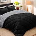HIG 3pc Black Queen Size Comforter Set-All Season Reversible Down Alternative Comforter with Two Shams -Quilted Duvet Insert with Corner Tabs - Diamond Stitched Blanket - Breathable, Soft, Fluffy (Black/Light Gray)