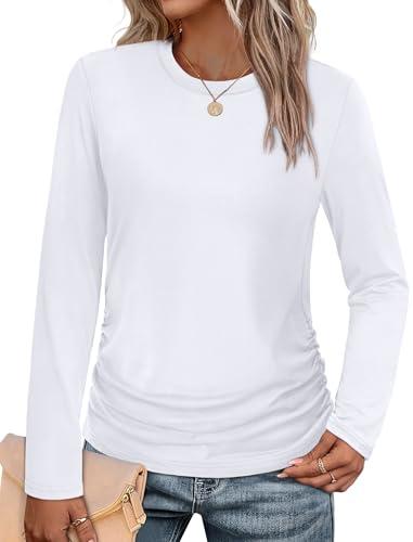 Womens Tops Trendy School Outfits for Teachers Outfits Fall 2025 Long Sleeve Shirts Dressy Casual Blouses Lightweight Maternity Clothes White M