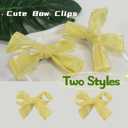 2Pcs Cute Glossy Yellow Bow Hair Clips for Women，Elegant Ajustible Sheer Ribbon Barrette，Non Slip 3D Organza Bowknot Alligator Clips for Girls School Party Wedding Prom Daily Outfit Festival Gifts