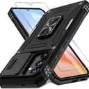 DEERLAMN Case for Samsung Galaxy S25 6.2-Inch with Slide Camera Cover+Screen Protector (1 Pack), Rotated Ring Kickstand Military Grade Shockproof Protective Cover-Black