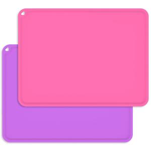 Placemats for Kids, Silicone Baby Placemats for Toddler Children Reusable Non-Slip Large Silicone Sheets for Crafts Resin Jewelry Casting Table Mats, 2 Pack, Purple/Pink