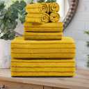 8 Pcs Yellow Cabana Stripe Polyester Bath Towel Set Oversize Bath Sheet-2 Bathroom Towels,2 Hand Towels,4 Washcloths Soft Jumbo Towels Absorbent Shower Towel Quick Dry Beach Chair Towel for Spa Gym