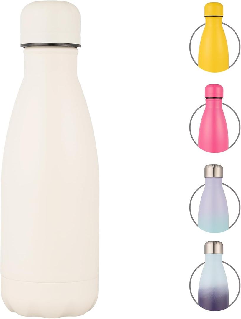 CaiCaiBaby 12OZ Insulated Water Bottle, Small Double Wall Stainless Steel Vacuum Bottle Re-usable Metal Thermo Flasks for School Sports Travel White