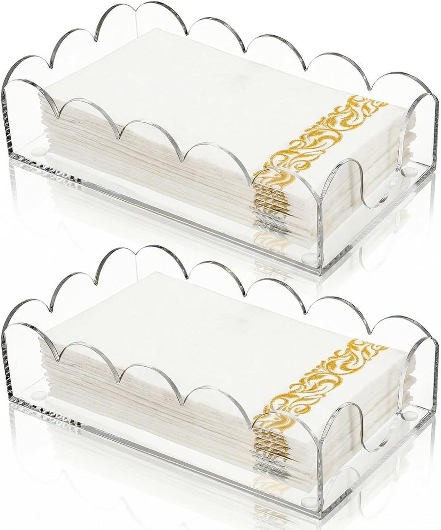 ZEAYEA 2 Pack Acrylic Napkin Holders, Clear Guest Towel Holders for Party, Wedding, Decorative Hand Towel Tray for Dining Room, Bathroom, Kitchen, Hotel, Restaurant
