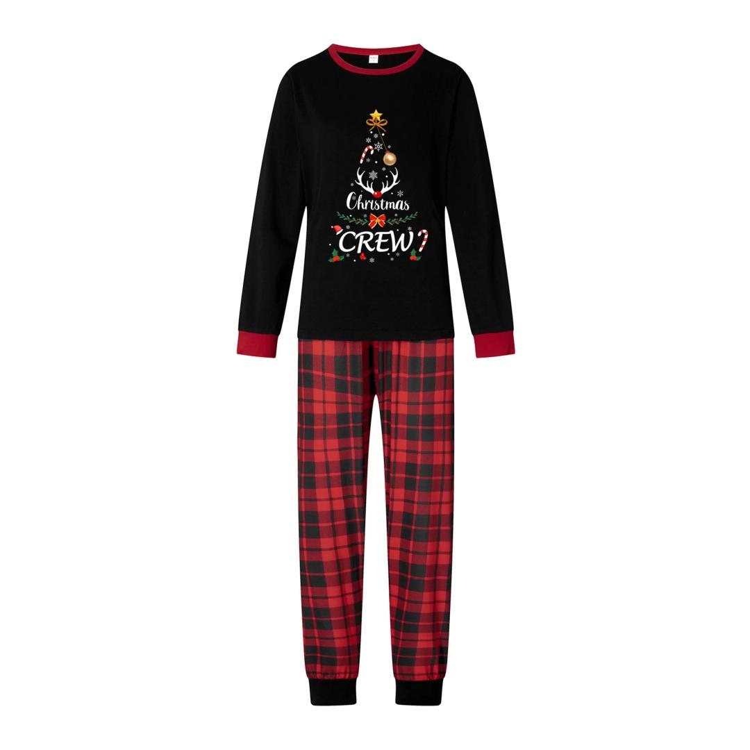 MyFav Matching Family Christmas Pajamas Xmas Plaid Merry Christmas Jammies For Adults And Kids Holiday Sleepwear Womens, Black, M
