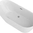 Lordear White Acrylic Freestanding Soaking Tub With Overflow And Drain