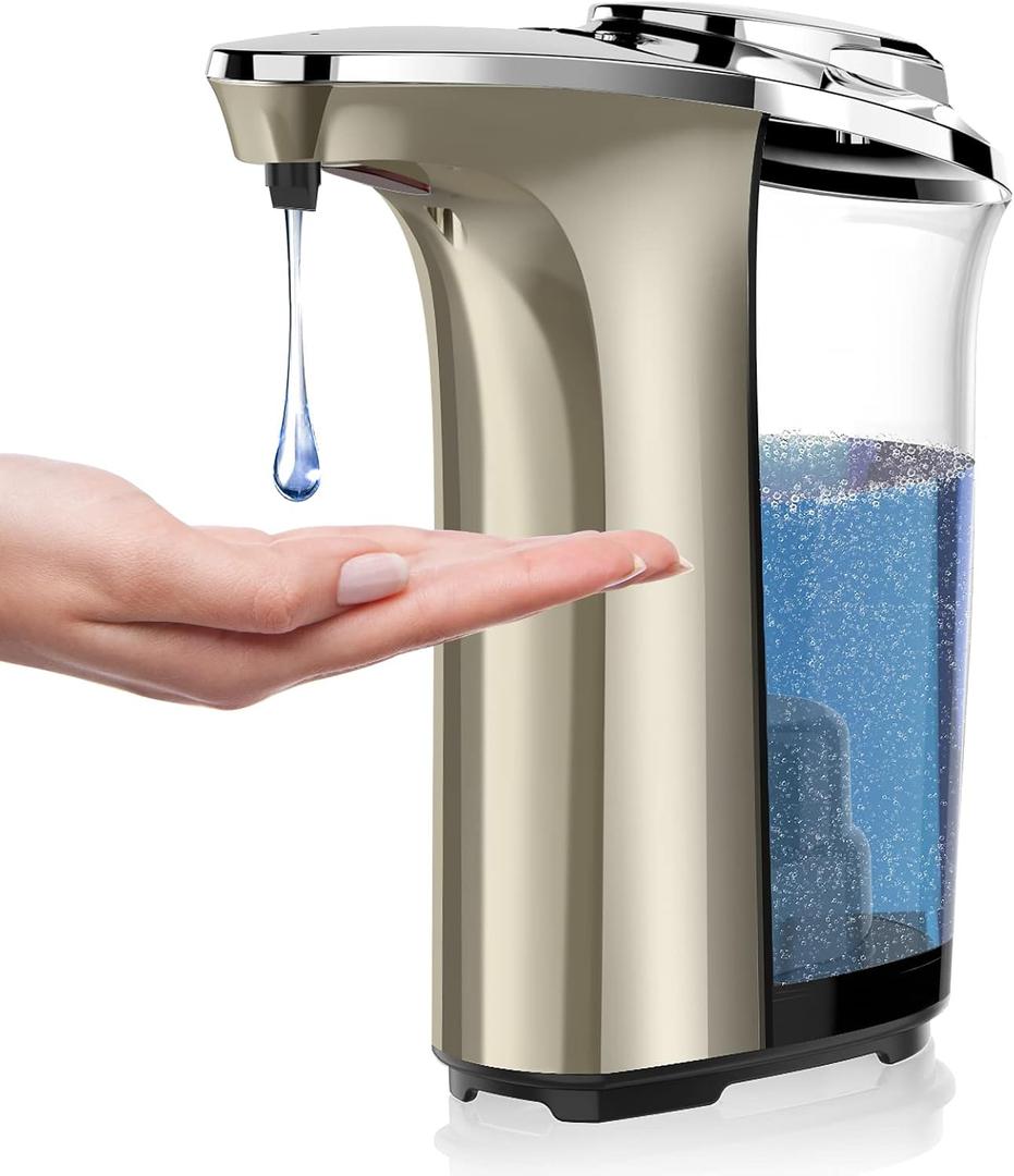 PZOTRUF Automatic Soap Dispenser, Touchless Dish Soap Dispenser 17oz/500ml with Infrared Sensor, 5 Adjustable Soap Dispensing Levels, Liquid Hand Dispenser for Bathroom Kitchen Sink(Champagne Gold)