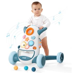 KB Montessori Baby Walker - Interactive Push Toy for Toddlers Learning to Walk with Soft Music & Lights, Adjustable Speed & Non-Slip Wheels, Educational Activity Center (Aquamarine)