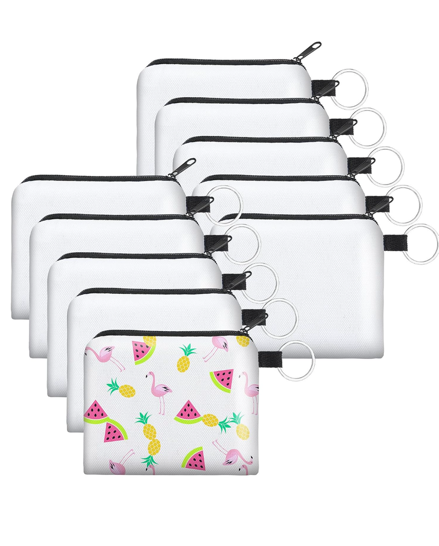 Frienda 10 Pieces Sublimation Coin Purse DIY Blank Makeup Bags Bulk Cosmetic Pouch Small Cute Coin Purse Heat Transfer Canvas Bag with Zipper for Ladies Kids