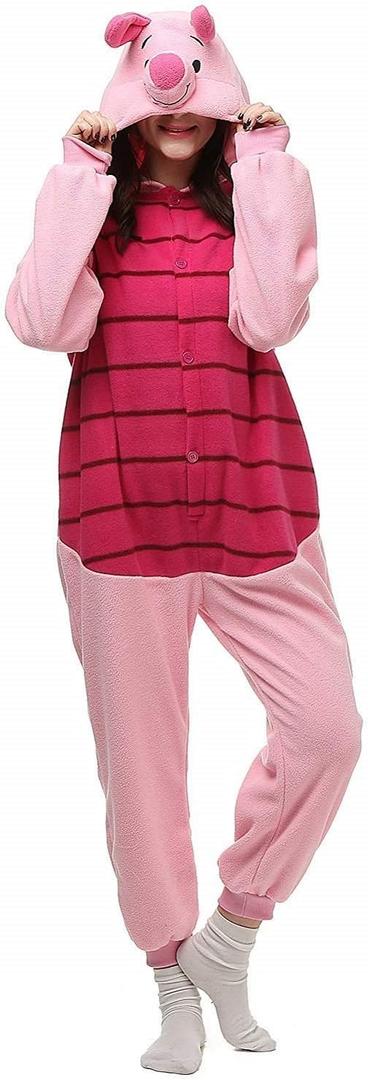 Halloween Onesies Cat Adult Unisex Cosplay Animal Pajamas Costumes Xmas (Medium, Onesies Piglet Pig)